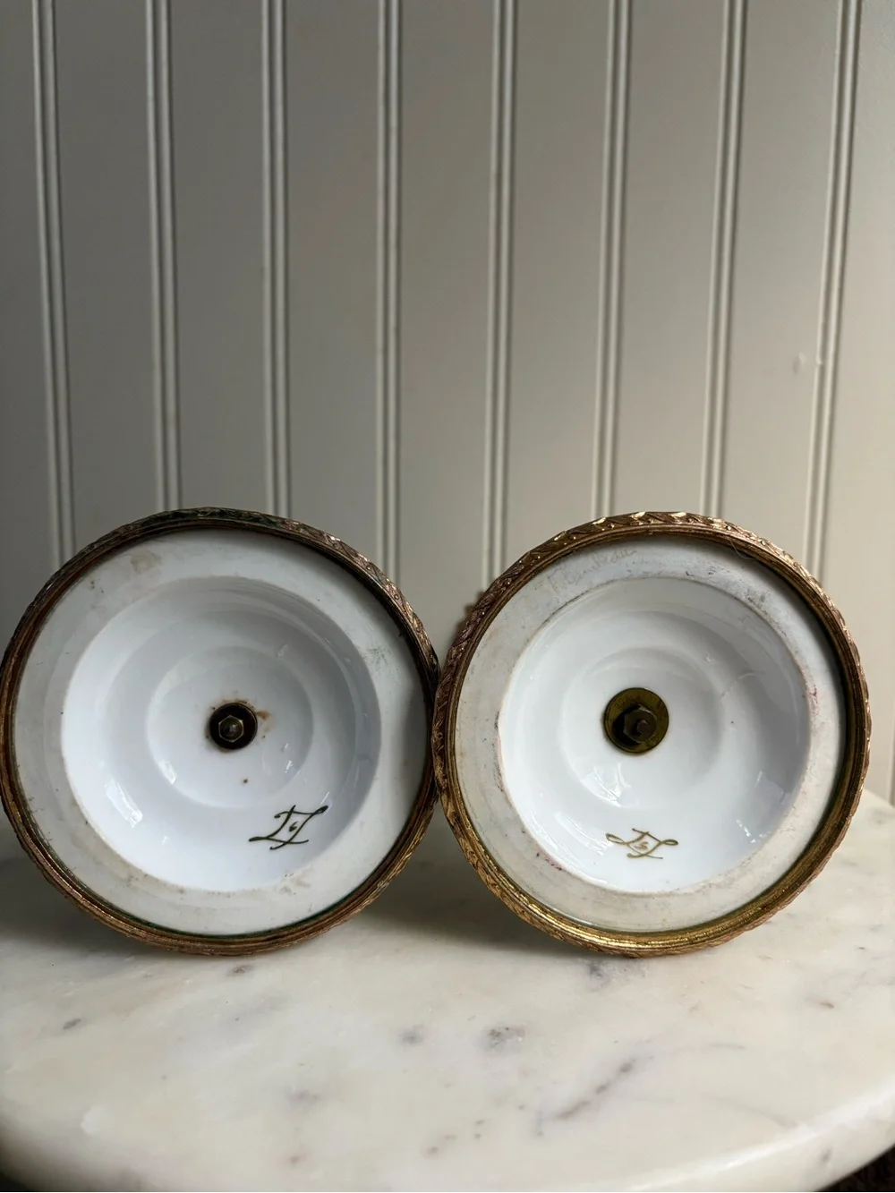 Antique L.P. Paris Sèvres-Style Porcelain & Bronze Hand-Painted Candlesticks VTG